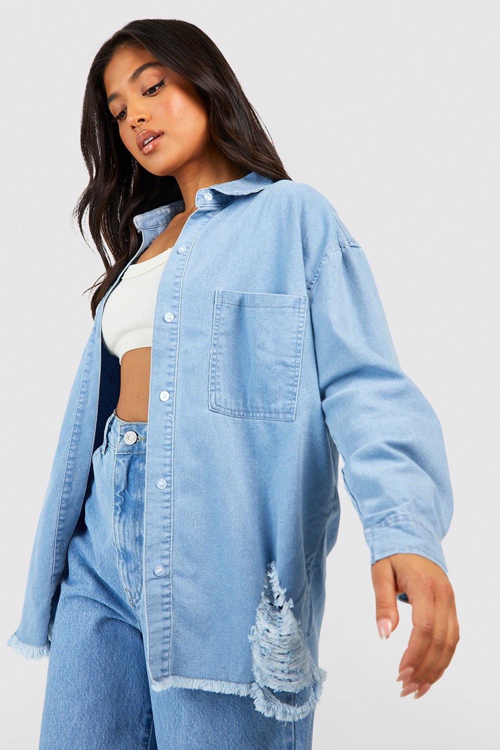 Women's petite denim shirt cheap
